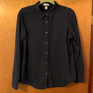 LL Bean Navy knit collared button front shirt med